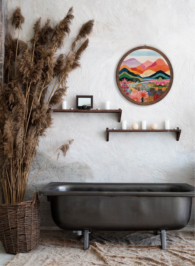 Xeqej Boho Colorful Landscape Hanging Wall Decor, Abstract Mountain Round Wooden Wall Art, Nature Floral Western Boho Decorations for Aesthetic Apartment Home Living Room Bedroom Bathroom Kitchen Office, 16 - Image 5
